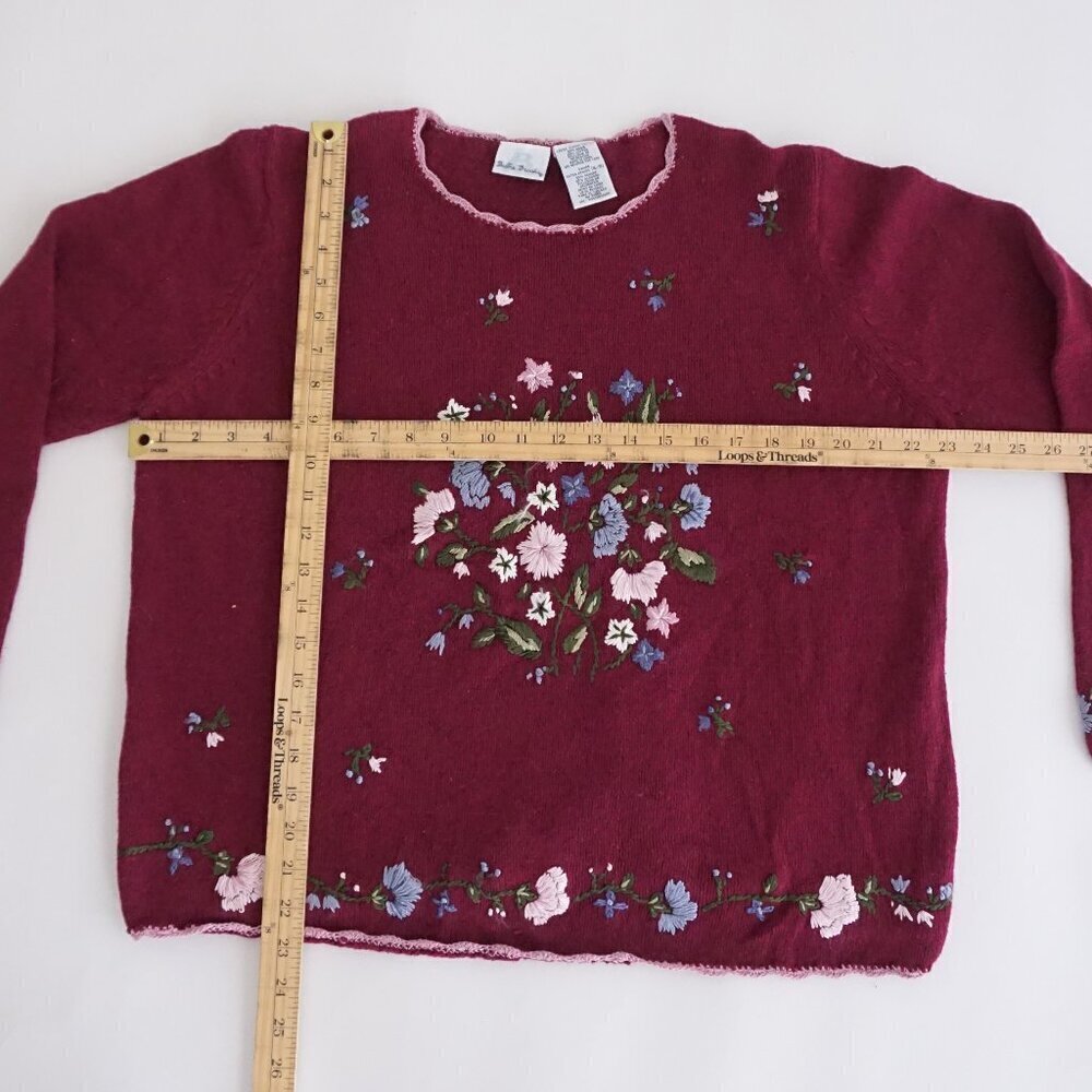 Vintage 90s Bobbie Brooks Floral Embroidered Sweater Cottagecore Grandmacore 16 - Picture 3 of 11